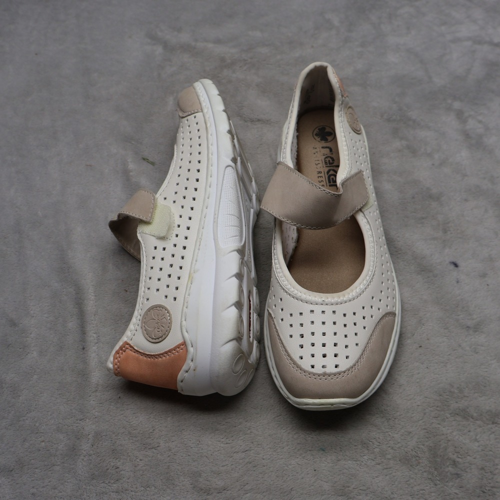 Rieker Nikita Women 10.5 Flats Shoes White Mary Jane Perforated‎ Antistress E41